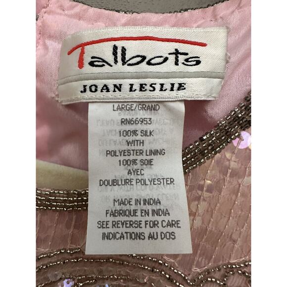 Vintage Talbots Joan Leslie Womens Pink All Over Sequin Beaded Silk Blouse Sz L - Picture 5 of 9